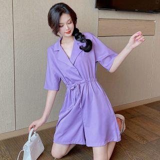 Notch Lapel Elbow-sleeve Playsuit