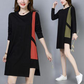 Long-sleeve Colored Panel Mini Dress