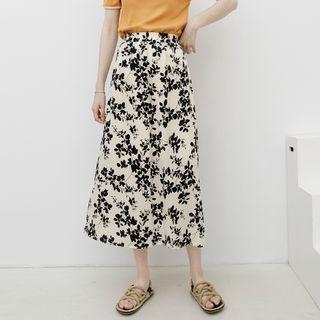 Tree Shadow Print A-line Midi Skirt
