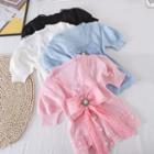 Bow Short-sleeve Lace Knit Top