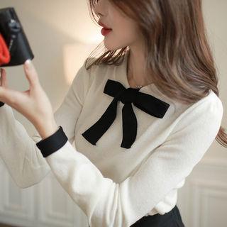 Contrast-cuff Beribboned Top