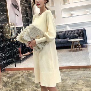 Balloon-sleeve Knit Dress