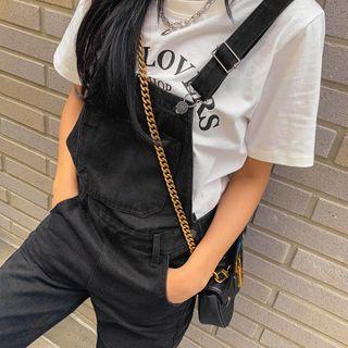 Buckled-strap Straight-cut Suspender Pants