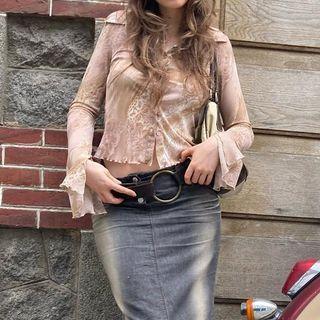 Long Sleeve Print Mesh Shirt