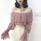 Dotted Off Shoulder Long Sleeve Top
