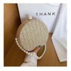 Faux Pearl Woven Round Crossbody Bag
