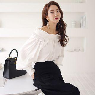 Set: Lantern-sleeve Top + Wide Leg Pants
