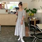 Smocked Floral Long Dress With Hair Scrunchy