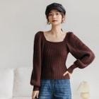Square-neck Puff-sleeve Sweater