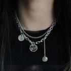 Alloy Smiley Disc Pendant Layered Choker Necklace 1 Pc - As Shown In Figure - One Size