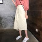 Plain Puff-sleeve Loose-fit Top / High-waist Skirt