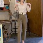 Long-sleeve Plain Cardigan + High-waist Plain Dress Pants