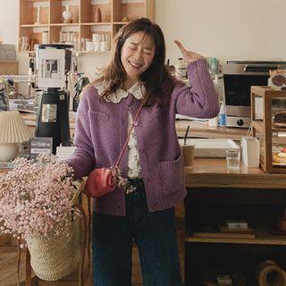 Multi-pocket Waffle-knit Cardigan