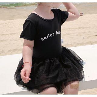 Short-sleeve Printed Mesh Panel Dress