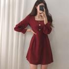 Square-neck Balloon-sleeve A-line Dress