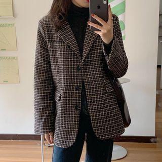 Single-breasted Plaid Blazer Plaid - Brown - One Size