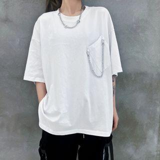 Plain Ripped Short Sleeve T-shirt With Chain