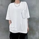 Plain Ripped Short Sleeve T-shirt With Chain