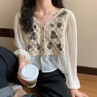 Embroidered Panel Mesh Blouse / Camisole Top