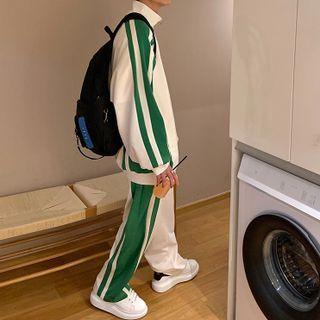Set: Color Block Lettering Print Zip Jacket + Sweatpants