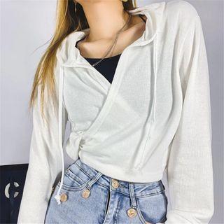 Long Sleeve V-neck Crop Hoodie