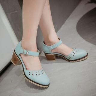 Laser Cut Block Heel Pumps