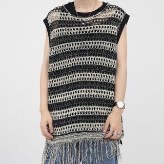 Striped Fringed Knit Vest