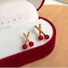 Cross Rhinestone Resin Bead Earring 1 Pair - S925 Silver - Red - One Size