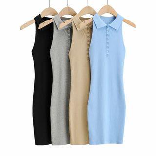 Sleeveless Polo-neck Midi Knit Dress