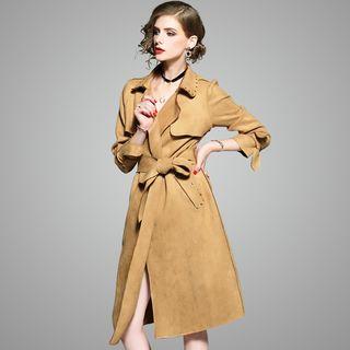 Faux-suede Tie-waist Coat