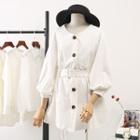 3/4 Cuff Sleeve Button Mini A-line Shirt Dress White - One Size