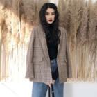 Turtleneck Long-sleeve T-shirt / Plaid Open Front Blazer