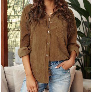 Corduroy Long-sleeve Plain Shirt
