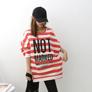 Round-neck Letter Print Striped Top
