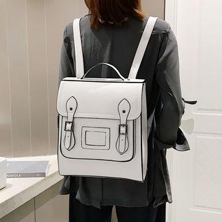 Contrast Trim Square Faux Leather Backpack