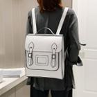 Contrast Trim Square Faux Leather Backpack
