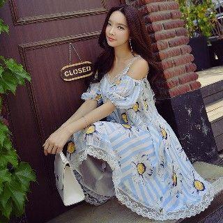 Cutout Lace-trim A-line Dress