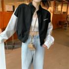 Long-sleeve Color-block Cropped Jacket Black & White - One Size