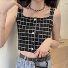 Button-up Plaid Camisole Top Black & White - One Size