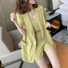 Set: Button Blazer + Camisole + Wide Leg Shorts