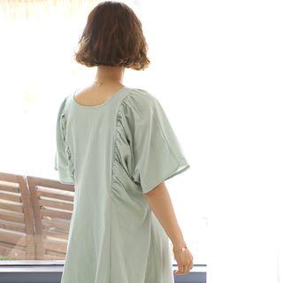 V-neck Shirred-trim A-line Dress