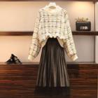 Set: Plaid Sweater + Pleated Midi Skirt