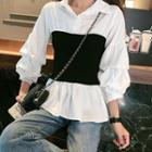 Mock Two-piece Color-block Shirt White - One Size