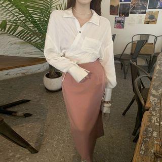 Tie-side Blouse / Midi A-line Skirt