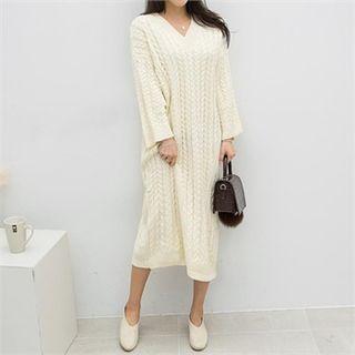 V-neck Midi Cable-knit Dress