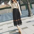 Set : Plain Long-sleeve Knit Top + Midi Skirt