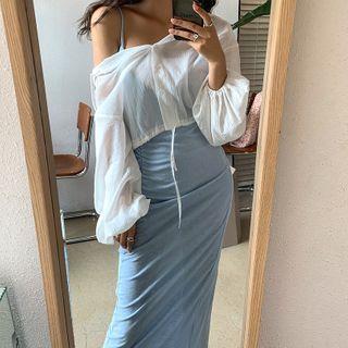 Hooded Balloon-sleeve Cropped Shirt