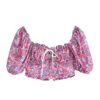 Floral Ruffle-trim Short-sleeve Crop Top