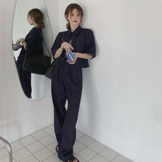 Short-sleeve Denim Shirt / Straight Leg Jeans