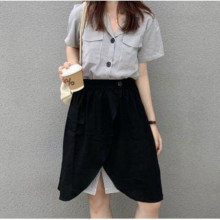 Short-sleeve Striped A-line Shirtdress / A-line Skirt